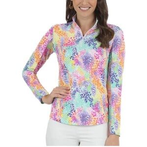 IBKUL Lessie White Multi Long Sleeve Mock Neck Golf Performance Top Size Small